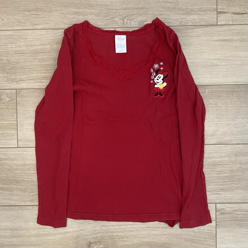 Disney Store Thermal Top Women's Large Red Long Sleeve Christmas Graphic Holiday